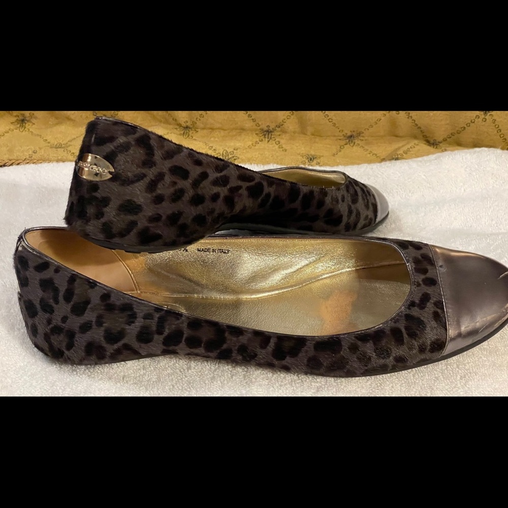 Jimmy Choo Whirl Leopard Pint Silver Cap Toe Flats Shoes - size 10 40.5